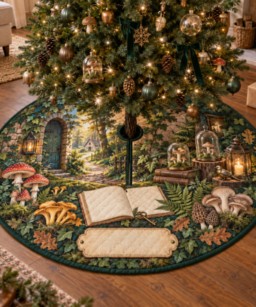 Charming Mushroom Housewarming Christmas Tree Skirt - Unique Botanical Gift For New Home, Handmade Holiday Decor, Soft Eco Fabric