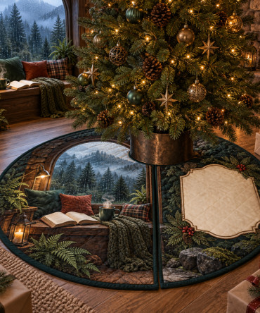 Rainy Forest Reading Nook Tree Skirt - Intimate Holiday Décor With Forest Motifs, Soft Quilting, Perfect For Cozy Corners