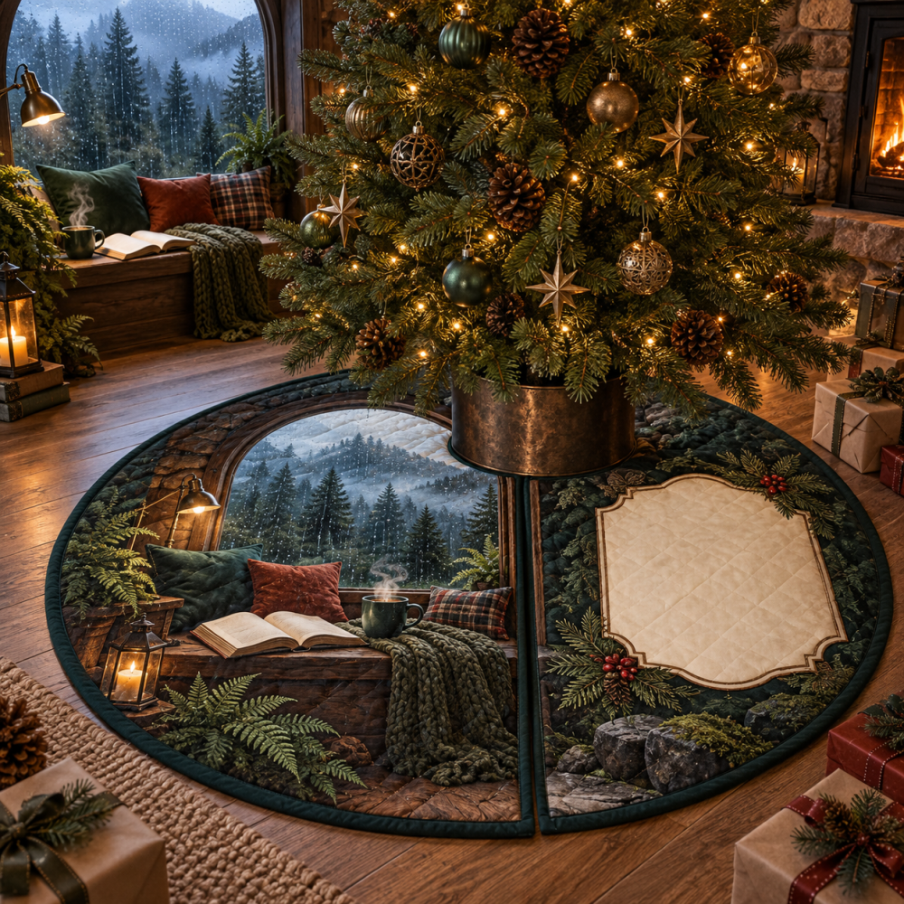 Rainy Forest Reading Nook Tree Skirt - Intimate Holiday Décor With Forest Motifs, Soft Quilting, Perfect For Cozy Corners