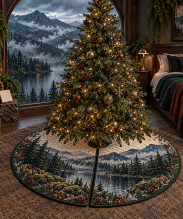 Rainy Forest Bedroom Tree Skirt - Calm, Nature-Inspired Holiday Accent With Quilted Softness For Small Spaces