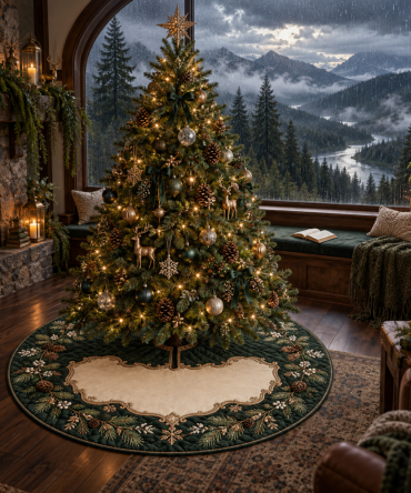 Rainy Forest Living Room Christmas Tree Skirt - Elegant Nature-Themed Holiday Décor, Quilted Comfort & Long-Lasting
