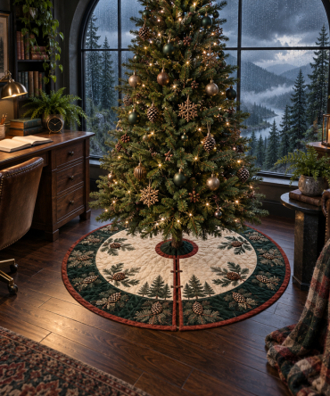 Rainy Forest Home Office Tree Skirt - Professional Holiday Flair With Nature Prints, Quilted & Machine Washable