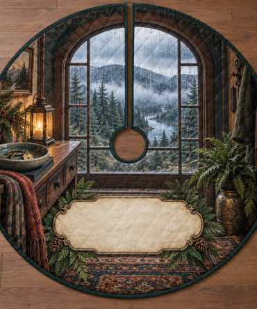 Rainy Forest Welcome Home Christmas Tree Skirt - Warm Scenic Holiday Décor, Quilted Comfort & Easy Care