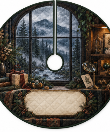 Rainy Forest Collector Birthday Holiday Tree Skirt - Unique Gift-Ready Christmas Décor, Premium Quilted Natural Motifs