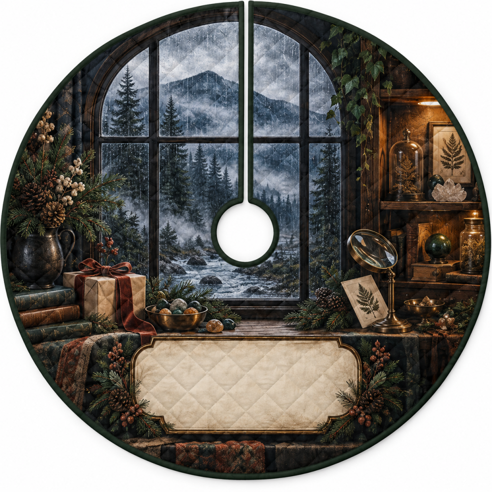 Rainy Forest Collector Birthday Holiday Tree Skirt - Unique Gift-Ready Christmas Décor, Premium Quilted Natural Motifs