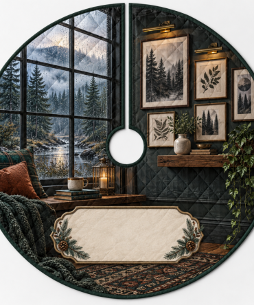 Rainy Forest Gallery Wall Holiday Tree Skirt - Artistic Nature-Inspired Christmas Décor, Premium Quilted Finish