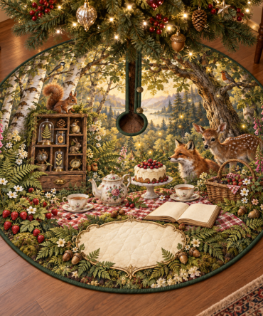 Collector'S Woodland Tea Picnic Birthday Tree Skirt - Limited-Edition Christmas Tree Collar For Collectors & Special Occasion Gifts