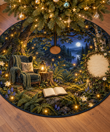 Cozy Firefly-Clearing Christmas Tree Skirt - Perfect Reading Nook Holiday Tree Collar For Calm, Warm Seasonal Corners