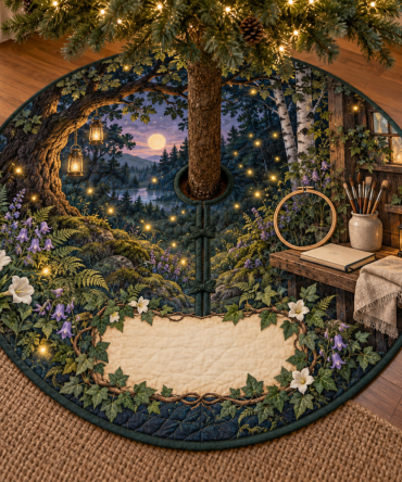 Enchanting Firefly-Clearing Christmas Tree Skirt - Soft Holiday Tree Collar For Hobby Studios & Cozy Craft Spaces