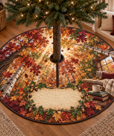 Autumn Canopy Reading Nook Tree Skirt - Small 36In Cozy Leaf Mat, Soft Felt, Quiet Holiday Accent, Fits Bookshelf Corners