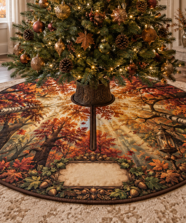 Autumn Canopy Living Room Tree Skirt - Statement Fall Foliage Centerpiece, 60In Plush Felt, High-Contrast Print, Easy Setup
