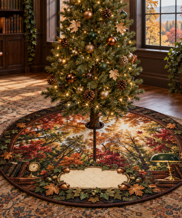 Autumn Canopy Home Office Tree Skirt Backdrop - Professional Fall Decor, 48In Non-Slip Felt, Video Call & Zoom Friendly Accent