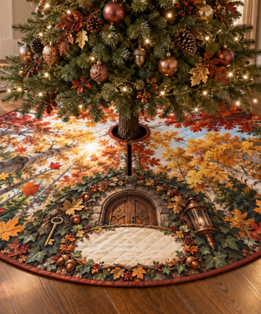 Personalized Autumn Canopy Tree Skirt For Housewarming - Custom Name Embroidery, 54In Fall Leaf Felt, Gift-Ready & Washable