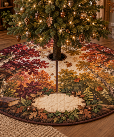 Autumn Canopy Quiet Corner Tree Skirt - Serene Fall Leaf Pattern, 40In Soft Felt, Minimalist Holiday Accent For Cozy Spaces