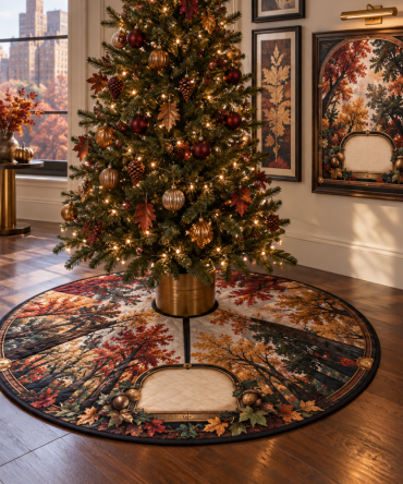 Autumn Canopy Apartment Tree Skirt - Compact 36In Fall Foliage Mat For Urban Living, Low-Profile, Stain-Resistant Holiday Decor