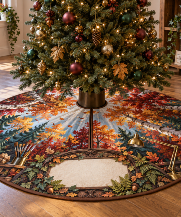 Autumn Canopy Tree Skirt For Hobby Studio - Artisan Fall Leaf Design, 42In Durable Felt, Craft Room Holiday Accent, Easy Store