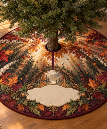 Autumn Canopy Thank-You Tree Skirt For Hosts - Rustic Fall Table-Top Tree Base, 54In Warm Leaf Print, Gift-Ready Packaging