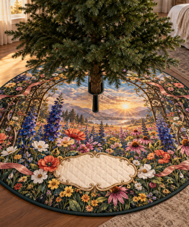 Wildflower Statement Tree Skirt For Bedroom - Boutique Floral Base, 48In Plush Felt, Luxury Holiday Accent, Easy Care