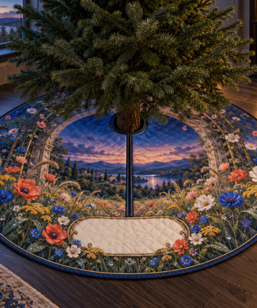 Wildflower Floral Tree Skirt For Living Room - 60In Elegant Holiday Base, Heavy-Duty Felt, Non-Slip, Machine Washable