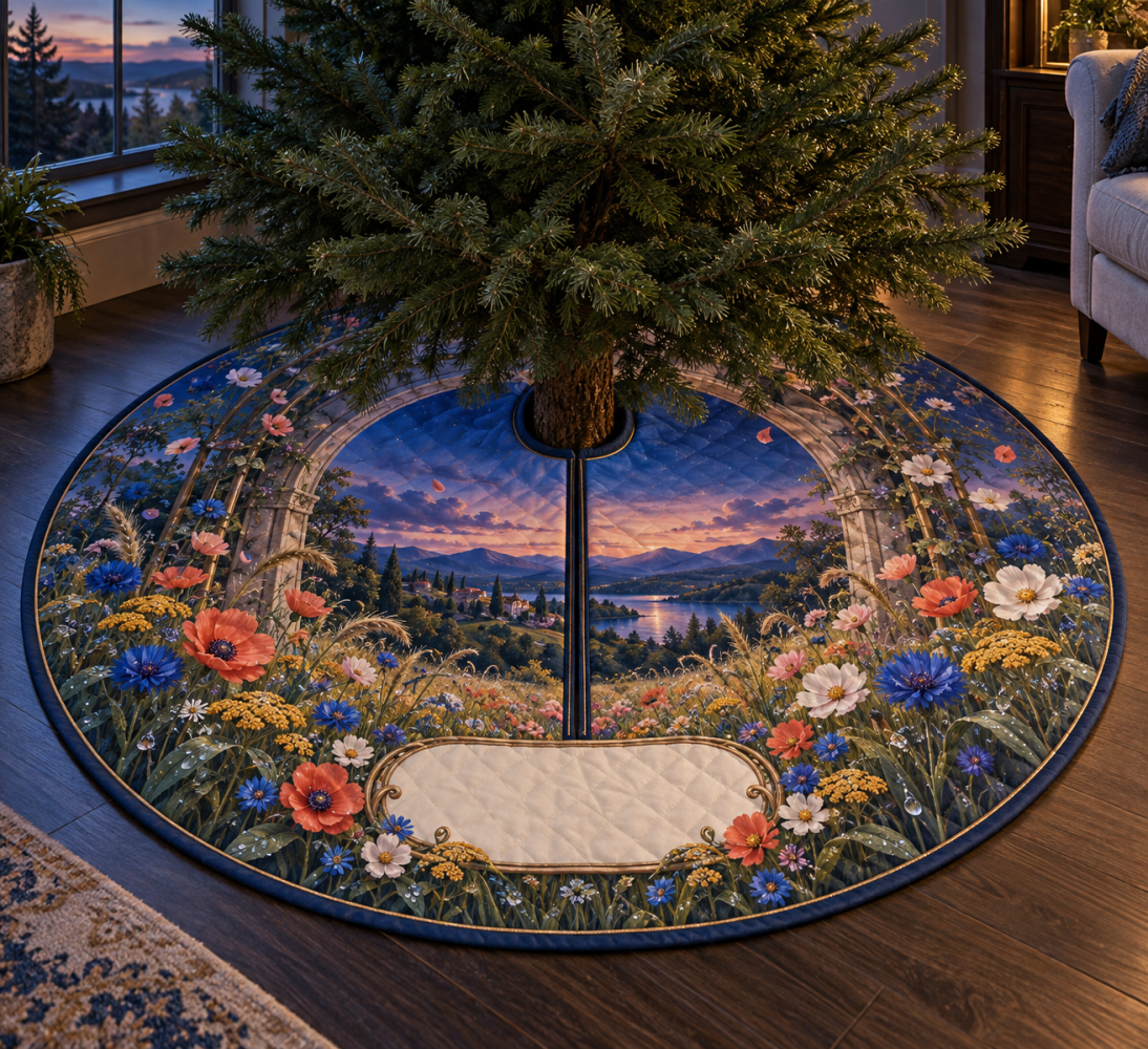 Wildflower Floral Tree Skirt For Living Room - 60In Elegant Holiday Base, Heavy-Duty Felt, Non-Slip, Machine Washable