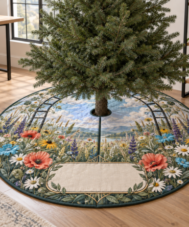 Wildflower Floral Tree Skirt For Home Office - Premium Holiday Desk-Area Decor, 48In Soft Felt, Reversible & Machine Washable
