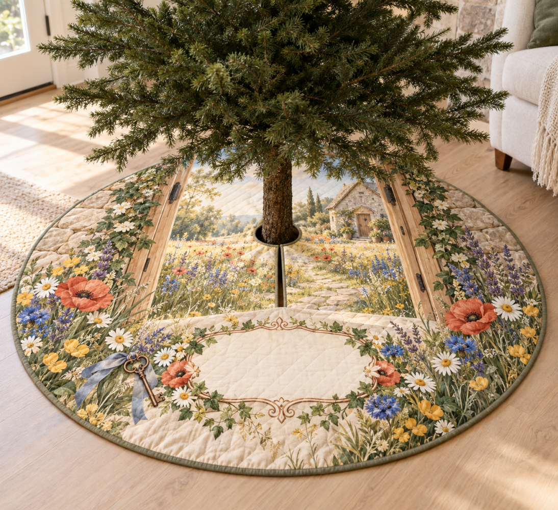 Wildflower Housewarming Tree Skirt — Thoughtful Floral Welcome Gift For New Homes, Stylish Base Cover For Seasonal First Holidays