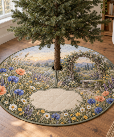 Wildflower Quiet Corner Tree Skirt — Serene Floral Base For Tranquil Spaces, Soft Accent For Meditation & Cozy Holidays