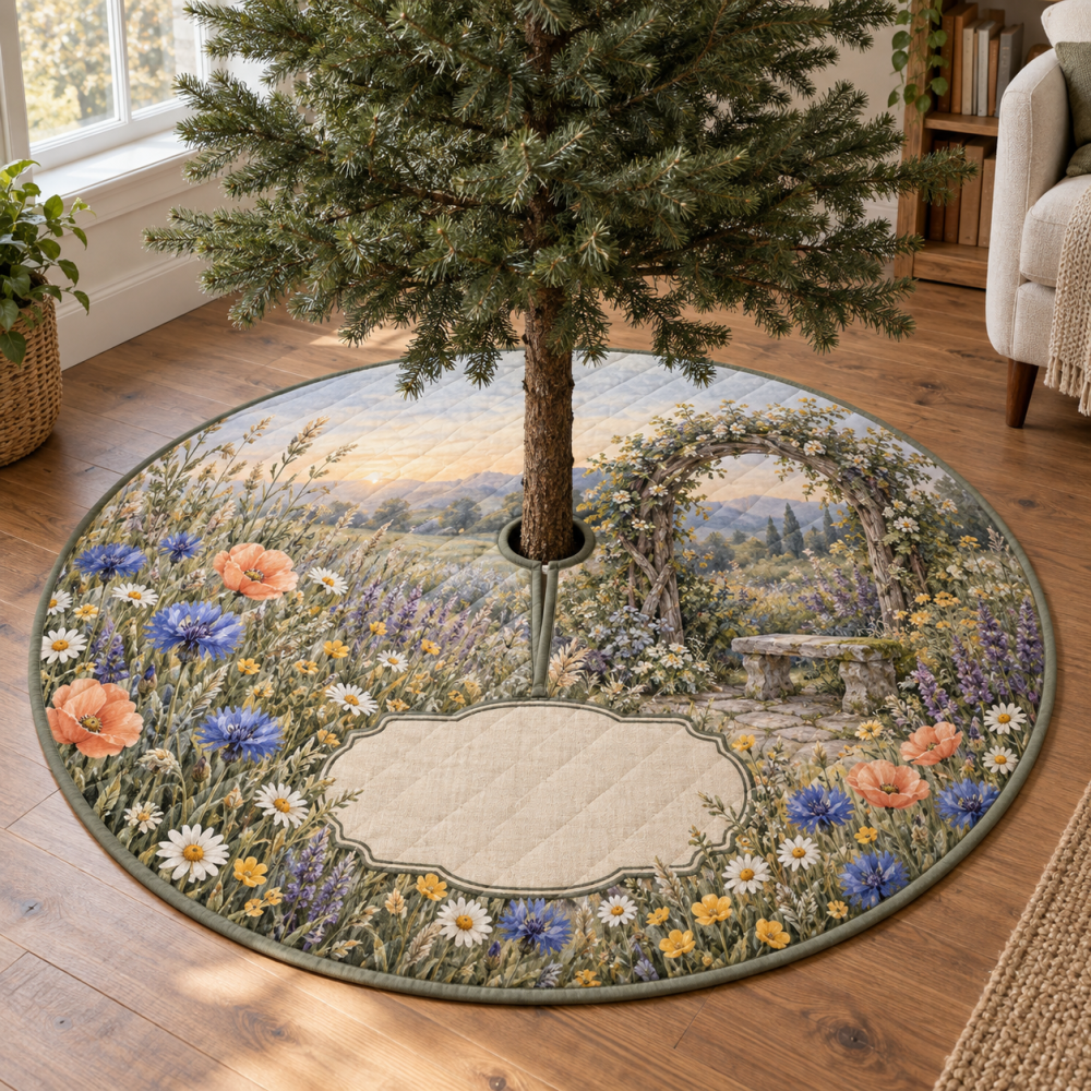 Wildflower Quiet Corner Tree Skirt — Serene Floral Base For Tranquil Spaces, Soft Accent For Meditation & Cozy Holidays
