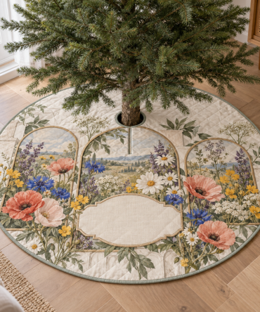 Wildflower Gallery Wall Tree Skirt — Curated Floral Base For Display Walls & Entryways, Stylish Holiday Accent For Modern Homes