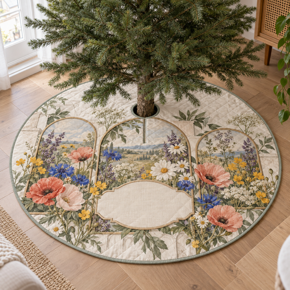 Wildflower Gallery Wall Tree Skirt — Curated Floral Base For Display Walls & Entryways, Stylish Holiday Accent For Modern Homes