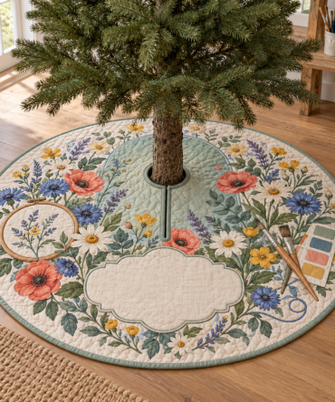 Wildflower Hobby Studio Tree Skirt — Artistic Floral Base Cover For Craft Rooms & Studios, Inspires Seasonal Creativity