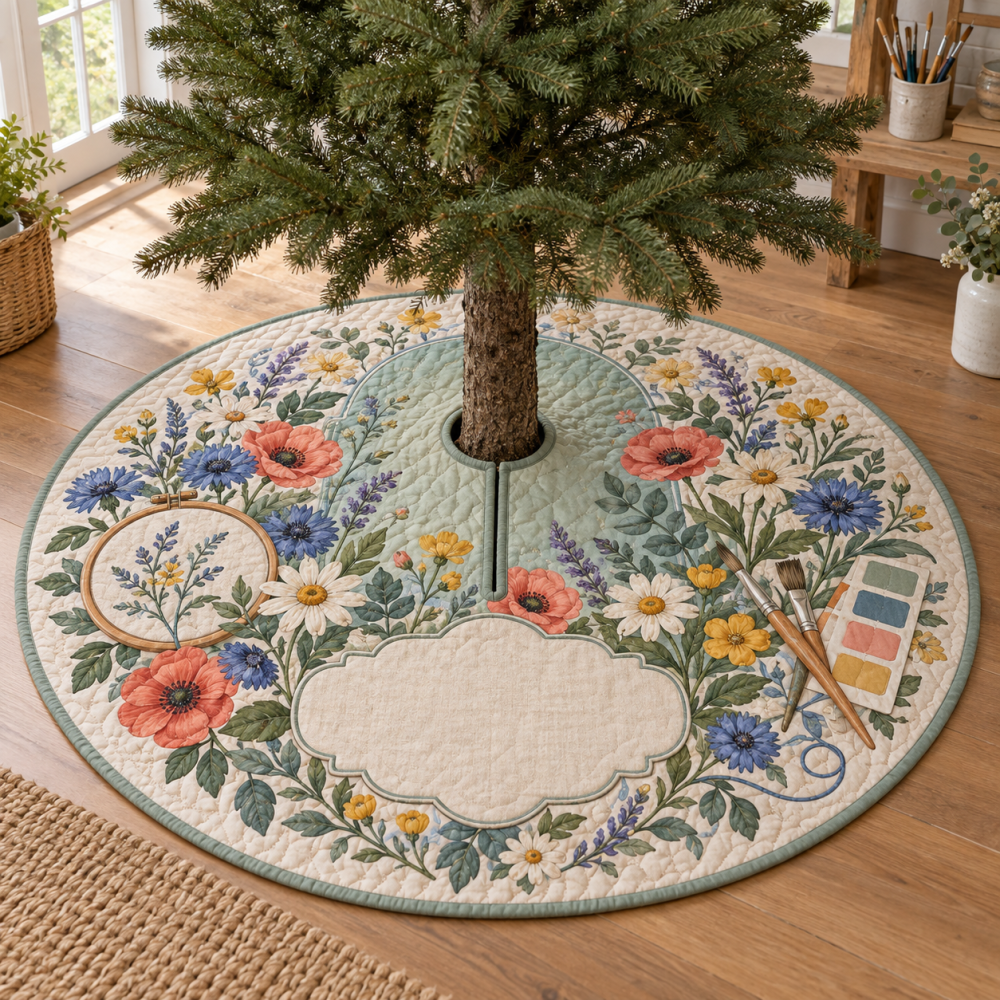 Wildflower Hobby Studio Tree Skirt — Artistic Floral Base Cover For Craft Rooms & Studios, Inspires Seasonal Creativity