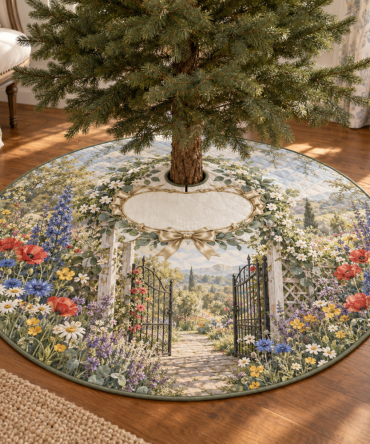 Wildflower Host Gift Tree Skirt — Charming Floral Christmas Base Cover, Thoughtful Hostess Gift For Holiday Entertaining