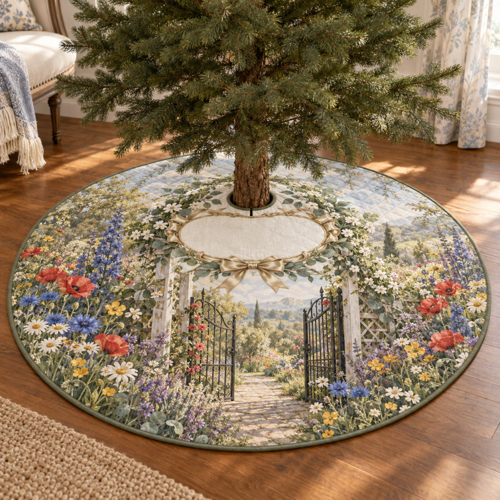 Wildflower Host Gift Tree Skirt — Charming Floral Christmas Base Cover, Thoughtful Hostess Gift For Holiday Entertaining