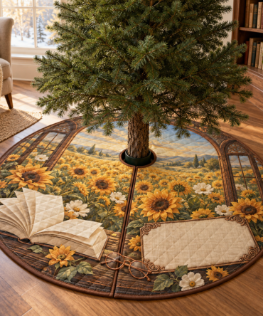 Sunflower Reading Nook Tree Skirt — Charming Floral Base For Cozy Corners, Perfect For Libraries & Quiet Holiday Retreats