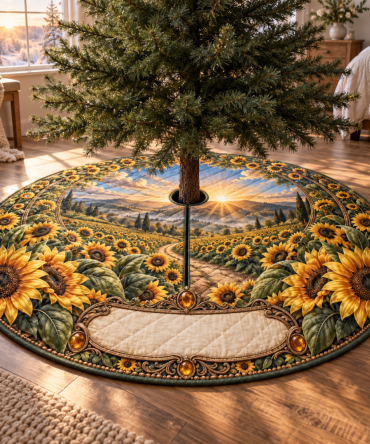 Sunflower Field Bedroom Tree Skirt — Cozy Floral Holiday Base For Bedrooms & Guest Rooms, Soft Warmth For Intimate Spaces
