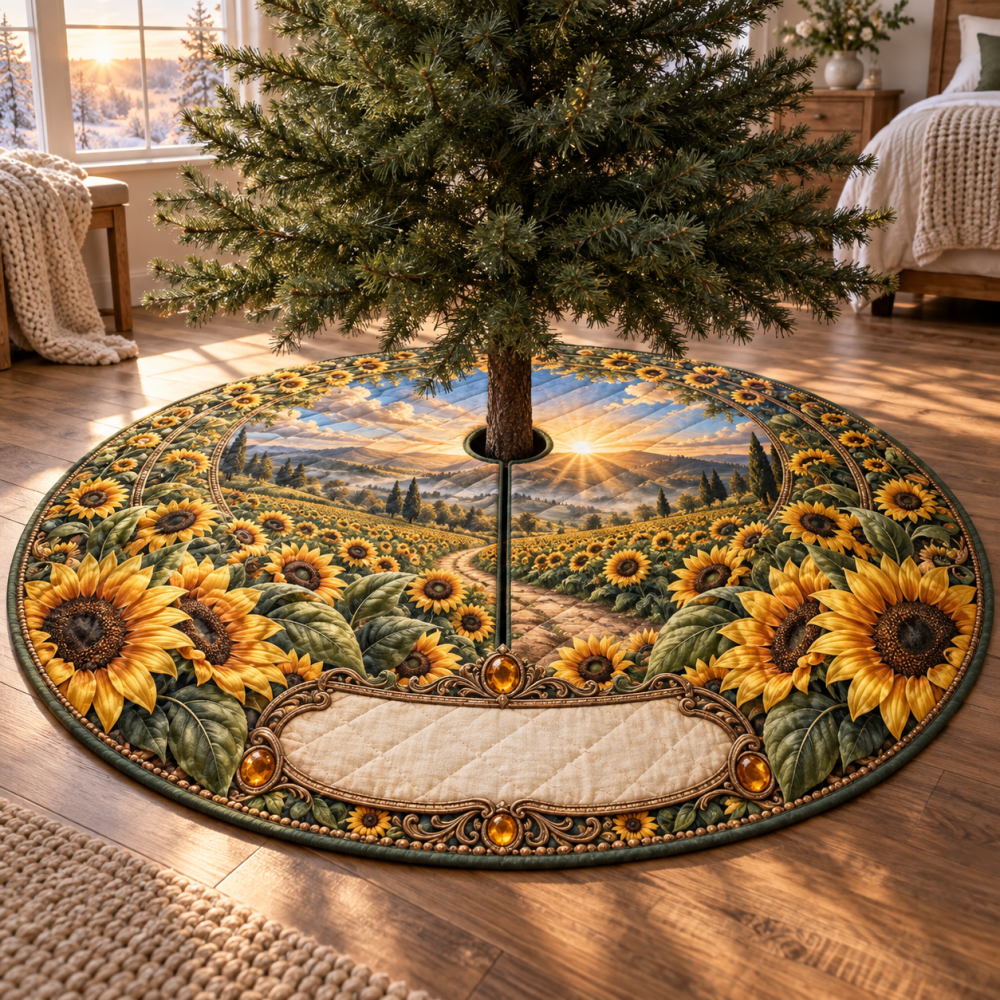 Sunflower Field Bedroom Tree Skirt — Cozy Floral Holiday Base For Bedrooms & Guest Rooms, Soft Warmth For Intimate Spaces