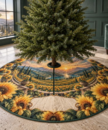 Sunflower Terrace Christmas Tree Skirt — Elegant Floral Base Cover For Patios, Sunrooms & Family Rooms, Seasonal Photo Ready