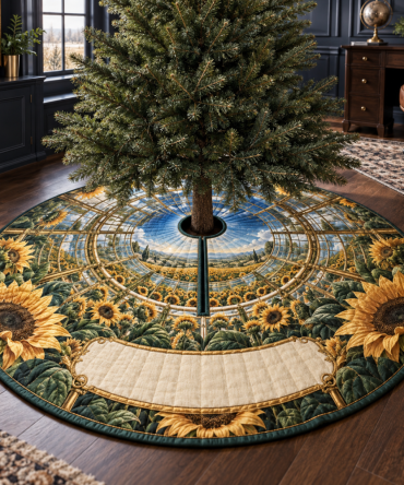 Sunflower Observatory Christmas Tree Skirt — Statement Floral Base Cover For Modern & Boho Holiday Decor, Eye-Catching & Stylish