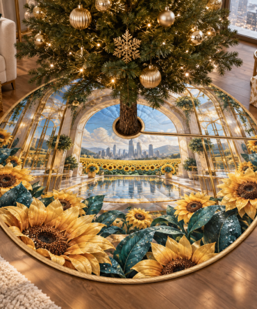 Sunflower Apartment Holiday Tree Skirt — Compact Christmas Décor For Small Spaces, Bright Floral Accent, Easy-Care & Decorative