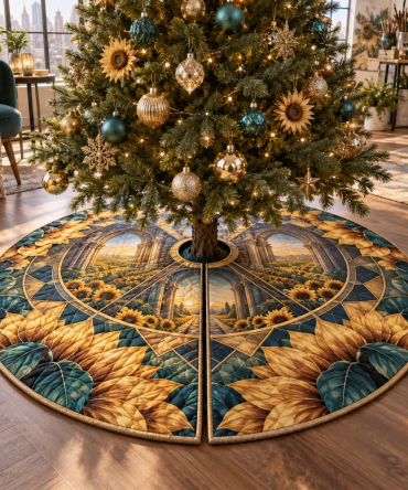 Vibrant Sunflower Christmas Tree Skirt — Atelier-Inspired Holiday Décor, Rustic Farmhouse Accent, Soft Durable Fabric For Living Room