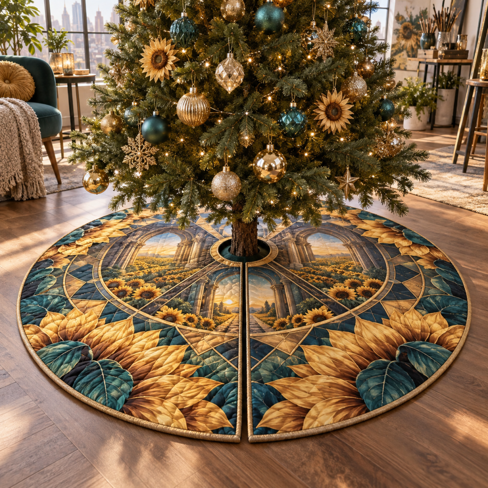 Vibrant Sunflower Christmas Tree Skirt — Atelier-Inspired Holiday Décor, Rustic Farmhouse Accent, Soft Durable Fabric For Living Room