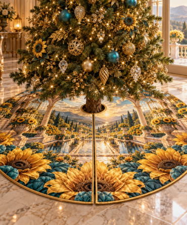 Sunflower Welcome Villa Tree Skirt — Bright Sunflower Christmas Tree Skirt For Villas & Entry Halls, Warm Rustic Charm, Durable Seasonal Accent