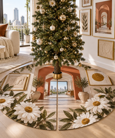 Terracotta Daisy Clay-Tone Tree Skirt — Warm Terracotta Daisy Christmas Tree Skirt, Rustic-Boho Holiday Accent, Soft Durable Fabric