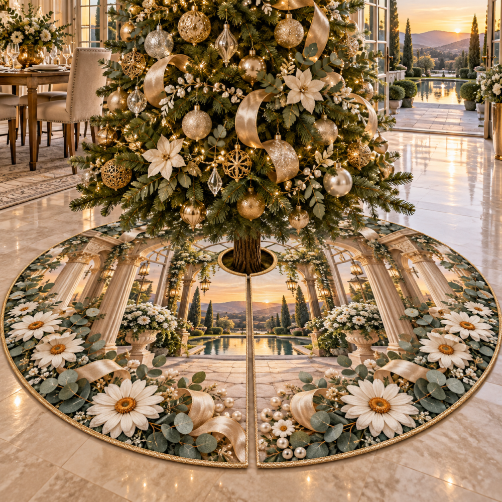 Sunny Daisy Welcome Tree Skirt — Cheerful Daisy Christmas Tree Skirt For Entryways & Verandas, Bright Holiday Accent, Durable Everyday Use