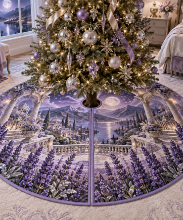 Lavender Moon Garden Tree Skirt — Romantic Lavender Christmas Tree Skirt With Botanical Motif, Soft Texture, Perfect Centerpiece Accent
