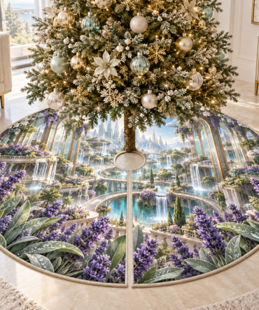 Lavender Sky Holiday Tree Skirt — Soft Premium Christmas Tree Skirt For Atriums & Large Spaces, Floral Accent, Machine-Friendly Care