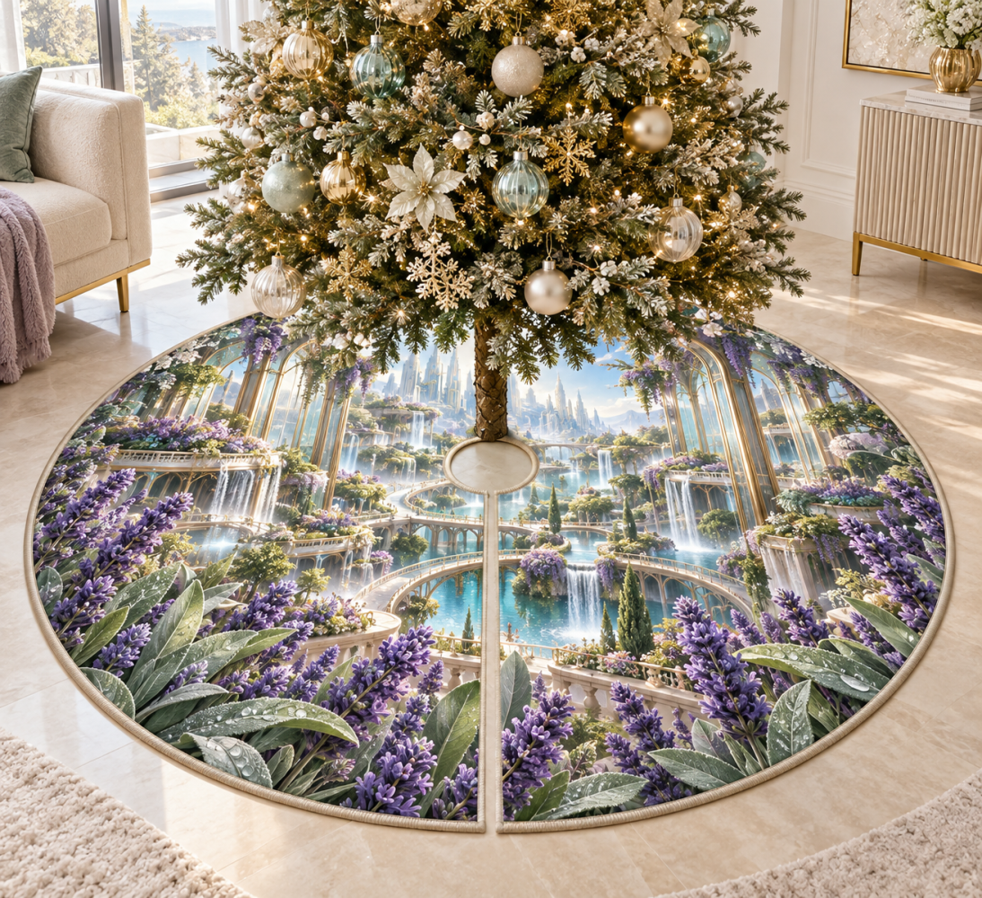 Lavender Sky Holiday Tree Skirt — Soft Premium Christmas Tree Skirt For Atriums & Large Spaces, Floral Accent, Machine-Friendly Care