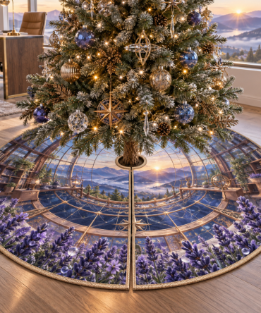 Elegant Lavender Holiday Tree Skirt — Premium Floral Christmas Tree Skirt For Living Rooms, Soft Linen Look, Heirloom Quality Decor