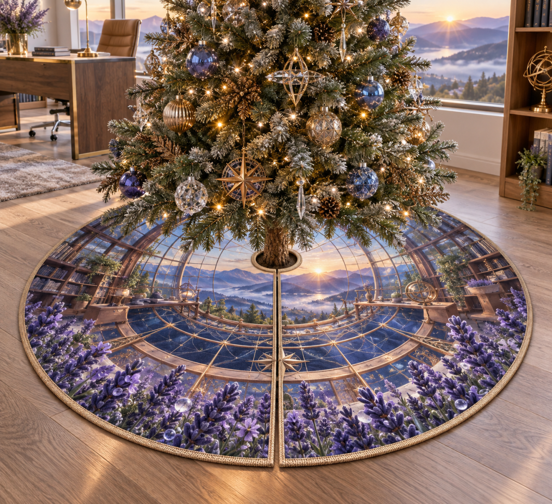 Elegant Lavender Holiday Tree Skirt — Premium Floral Christmas Tree Skirt For Living Rooms, Soft Linen Look, Heirloom Quality Decor